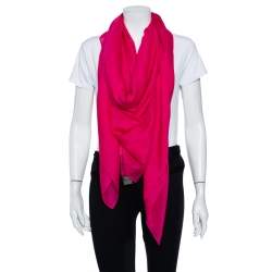 Pre Owned Hermès Pink Logo Printed Feather Light Cashmere & Silk Square Shawl