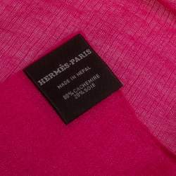 Pre Owned Hermès Pink Logo Printed Feather Light Cashmere & Silk Square Shawl