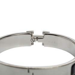 Pre Owned Hermès Clic H Black Enamel Palladium Plated Narrow Bracelet PM
