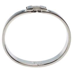 Pre Owned Hermès Clic H Black Enamel Palladium Plated Narrow Bracelet PM