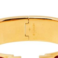 Pre Owned Hermès Clic Clac H Red Enamel Gold Plated Wide Bracelet PM