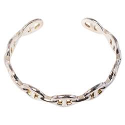 Pre Owned Hermes Chaine d'Ancre Enchainee Sterling Silver Cuff Bracelet SH