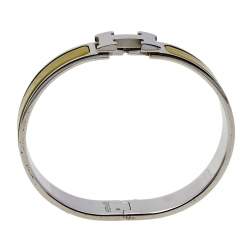 Pre Owned Hermès Clic H Green Enamel Palladium Plated Narrow Bracelet PM