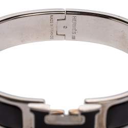 Pre Owned Hermès Clic H Black Enamel Palladium Plated Narrow Bracelet PM 