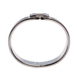 Pre Owned Hermès Clic H Black Enamel Palladium Plated Narrow Bracelet PM 