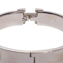 Pre Owned Hermès Clic H Black Enamel Palladium Plated Narrow Bracelet PM 