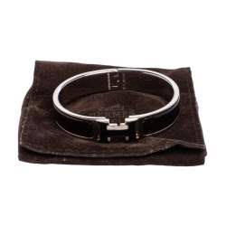 Pre Owned Hermès Clic H Black Enamel Palladium Plated Narrow Bracelet PM 