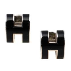 Pre Owned Hermès Pop H Black Lacquered Palladium Plated Stud Earrings