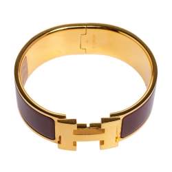 Pre Owned Hermès Clic Clac H Rouge Enamel Gold Plated Narrow Bracelet PM 