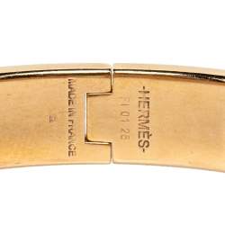 Pre Owned Hermès Clic H White Enamel Gold Plated Narrow Bracelet PM