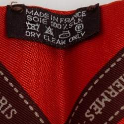 Pre Owned Hermes Orange & Brown Logo Ribbon Bolduc Silk Twilly