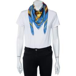 Pre Owned Hermes Blue Cuillers D'Áfrique Printed Silk Square Scarf
