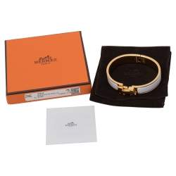 Pre Owned Hermès Clic H White Enamel Gold Plated Narrow Bracelet PM 