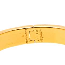 Pre Owned Hermès Clic H White Enamel Gold Plated Narrow Bracelet PM 