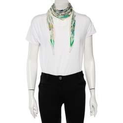 Pre Owned Hermes White Fantaisies Indiennes Printed Plisse Silk Scarf