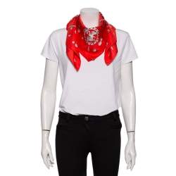 Pre Owned Hermes Red Cheval Fusion Silk Square Scarf