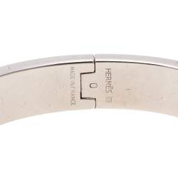 Pre Owned Hermès Clic H Orange Enamel Palladium Plated Narrow Bracelet PM