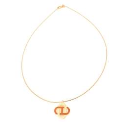 Pre Owned Hermès Gold Plated Lacquer Isatis Pendant Necklace