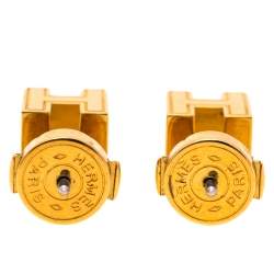 Pre Owned Hermes Cage d'H Red Lacquer Gold Plated Stud Earrings