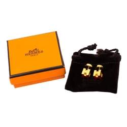 Pre Owned Hermes Cage d'H Red Lacquer Gold Plated Stud Earrings