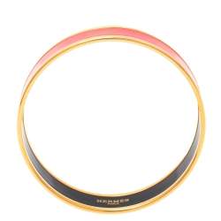 Pre Owned Hermès Caleche Coral Pink Enamel Gold Plated Bracelet