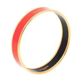 Pre Owned Hermès Caleche Coral Pink Enamel Gold Plated Bracelet