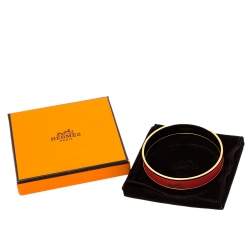 Pre Owned Hermès Caleche Coral Pink Enamel Gold Plated Bracelet