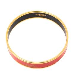 Pre Owned Hermès Caleche Coral Pink Enamel Gold Plated Bracelet