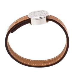 Pre Owned Hermès Brown & Black Interchangeable Leather Palladium Plated Looping Bracelet S