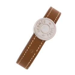 Pre Owned Hermès Brown & Black Interchangeable Leather Palladium Plated Looping Bracelet S