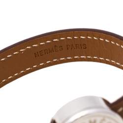 Pre Owned Hermès Brown & Black Interchangeable Leather Palladium Plated Looping Bracelet S