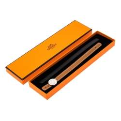 Pre Owned Hermès Brown & Black Interchangeable Leather Palladium Plated Looping Bracelet S