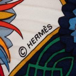 Pre Owned Hermes Multicolor Decoupages Printed Silk Plisse Scarf