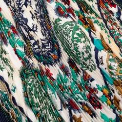 Pre Owned Hermes Multicolor Decoupages Printed Silk Plisse Scarf