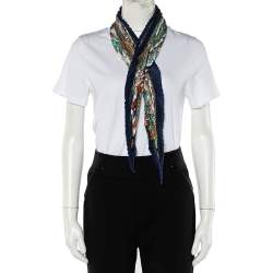 Pre Owned Hermes Multicolor Decoupages Printed Silk Plisse Scarf