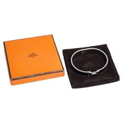 Pre Owned Hermes Clic H Black Enamel Palladium Plated Narrow Bracelet PM