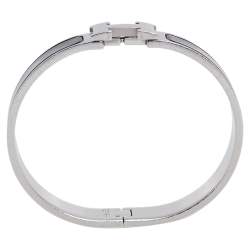 Pre Owned Hermes Clic H Black Enamel Palladium Plated Narrow Bracelet PM