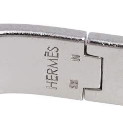 Pre Owned Hermes Clic H Black Enamel Palladium Plated Narrow Bracelet PM