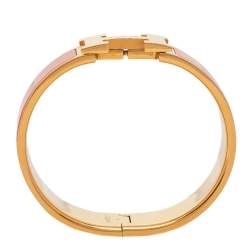 Pre Owned Hermès Clic Clac H Orange Enamel Gold Plated Wide Bracelet PM