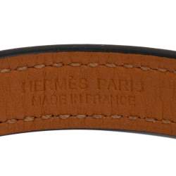 Pre Owned Hermes Black Leather Gold Plated Rivale Double Tour Bracelet XS