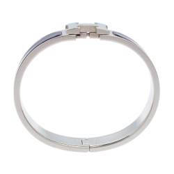 Pre Owned Hermès Clic H Purple Enamel Palladium Plated Narrow Bracelet PM 