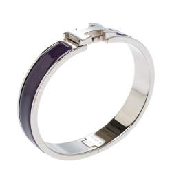 Pre Owned Hermès Clic H Purple Enamel Palladium Plated Narrow Bracelet PM 