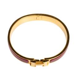 Pre Owned Hermès Clic H Red Enamel Gold Plated Narrow Bracelet PM