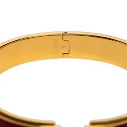 Pre Owned Hermès Clic H Red Enamel Gold Plated Narrow Bracelet PM