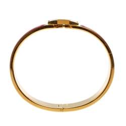 Pre Owned Hermès Clic H Red Enamel Gold Plated Narrow Bracelet PM