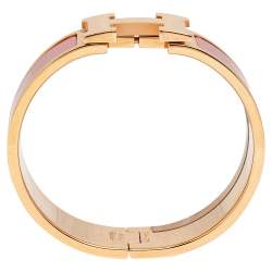 Pre Owned Hermès Clic Clac H Rose Velours Enamel Gold Plated Wide Bracelet PM