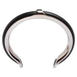Pre Owned Hermès Black Leather Palladium Plated Kyoto Cuff Bracelet