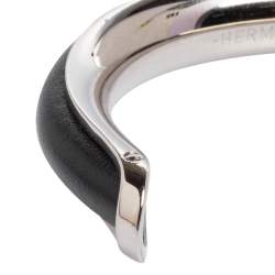 Pre Owned Hermès Black Leather Palladium Plated Kyoto Cuff Bracelet