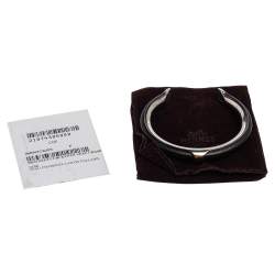 Pre Owned Hermès Black Leather Palladium Plated Kyoto Cuff Bracelet