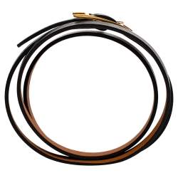 Pre Owned Hermes Hapi 3 Black Leather Gold Plated Wrap Bracelet M